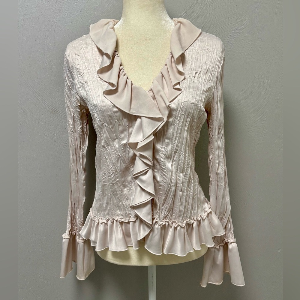 Sunny Leigh Light Blush Ruffled V-Neck Blouse